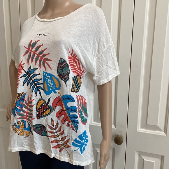 Springfield Womens L Cream Exotic Leaf Knit Shirt. - Picture 3 of 10